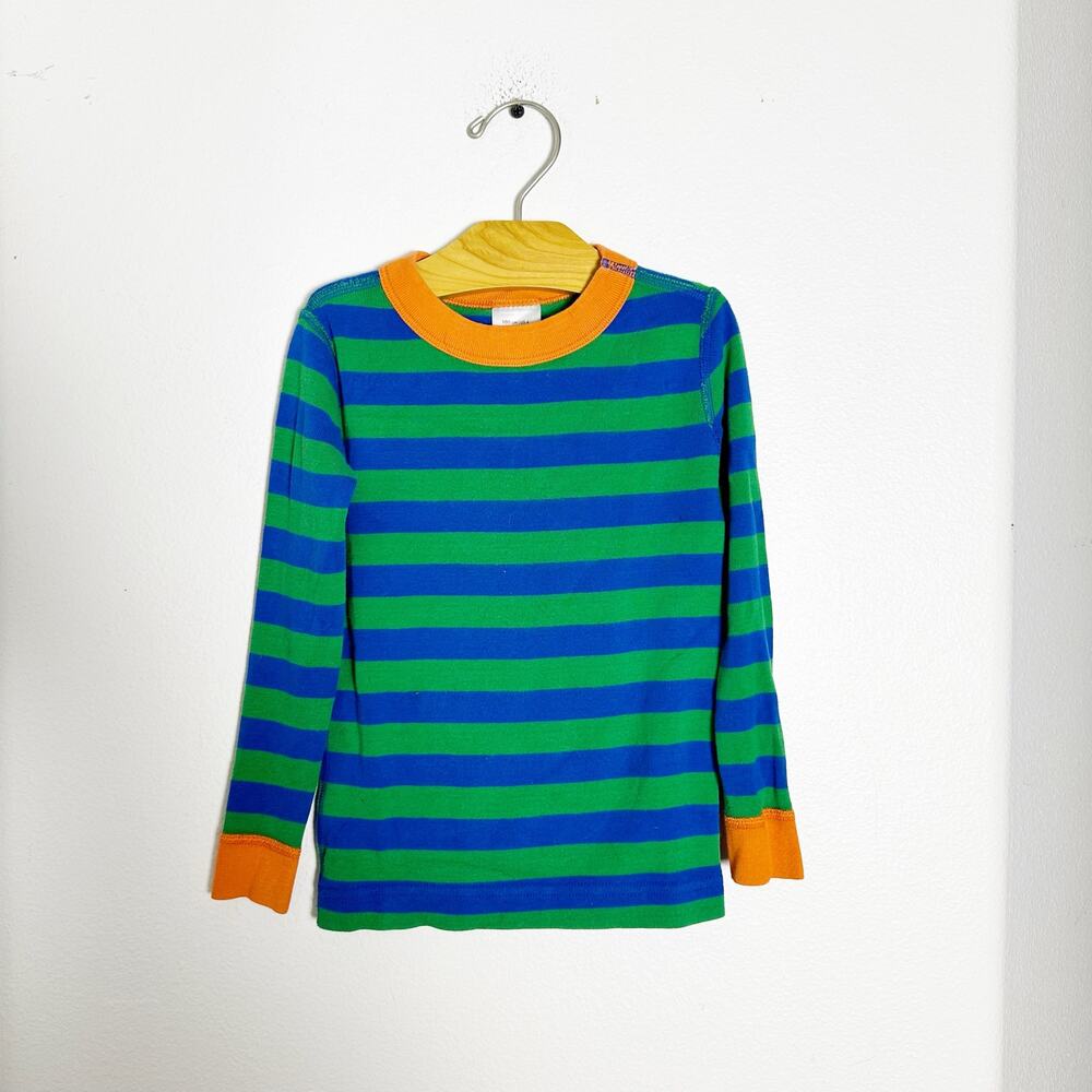 Hanna Andersson Kid's Striped Blue Green Long Sleeve Top Pajama sz 4